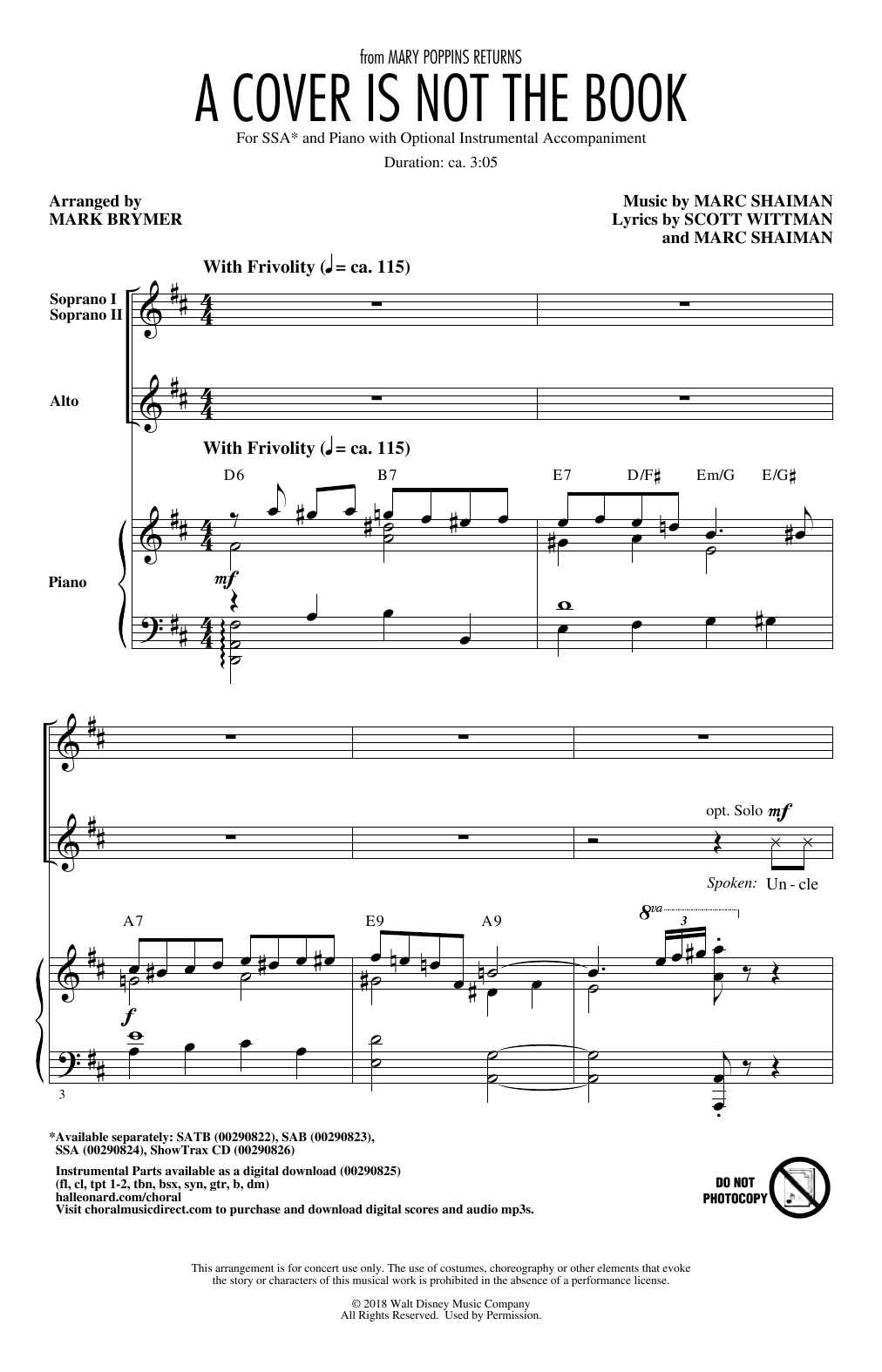 Download Emily Blunt, Lin-Manuel Miranda & Company A Cover Is Not The Book (from Mary Poppins Returns) (arr. Mark Brymer) Sheet Music and learn how to play SATB Choir PDF digital score in minutes