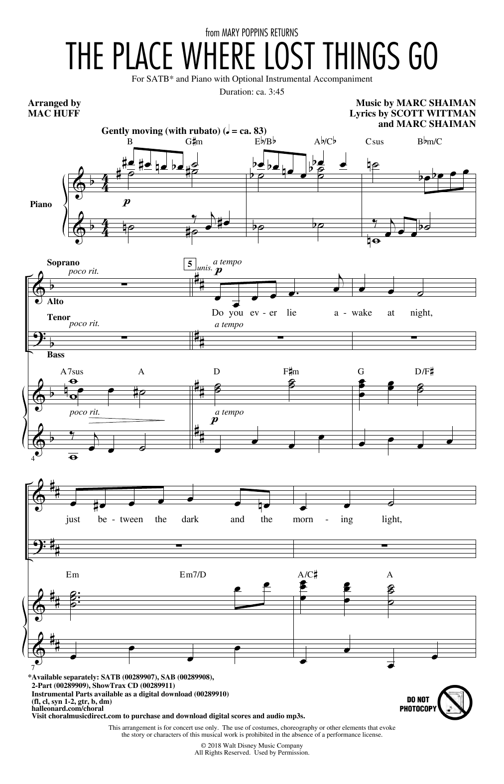 Download Emily Blunt The Place Where Lost Things Go (from Mary Poppins Returns) (arr. Mac Huff) Sheet Music and learn how to play 2-Part Choir PDF digital score in minutes