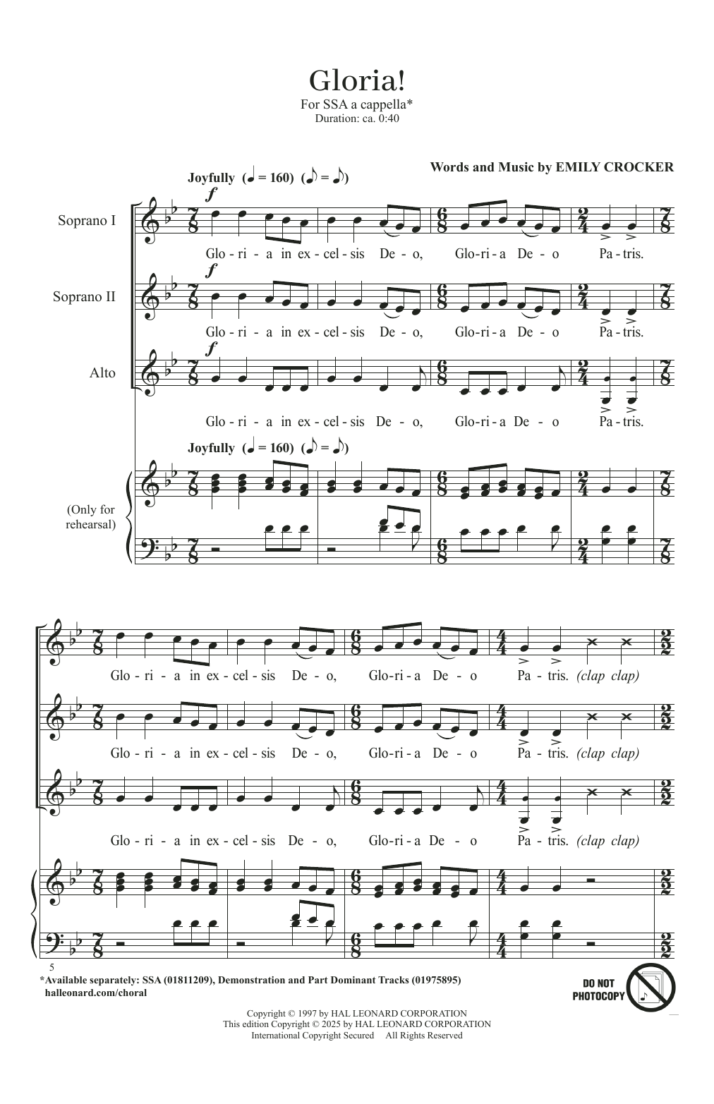 Download Emily Crocker A Cappella Songs For SSA Chorus Sheet Music and learn how to play SSA Choir PDF digital score in minutes