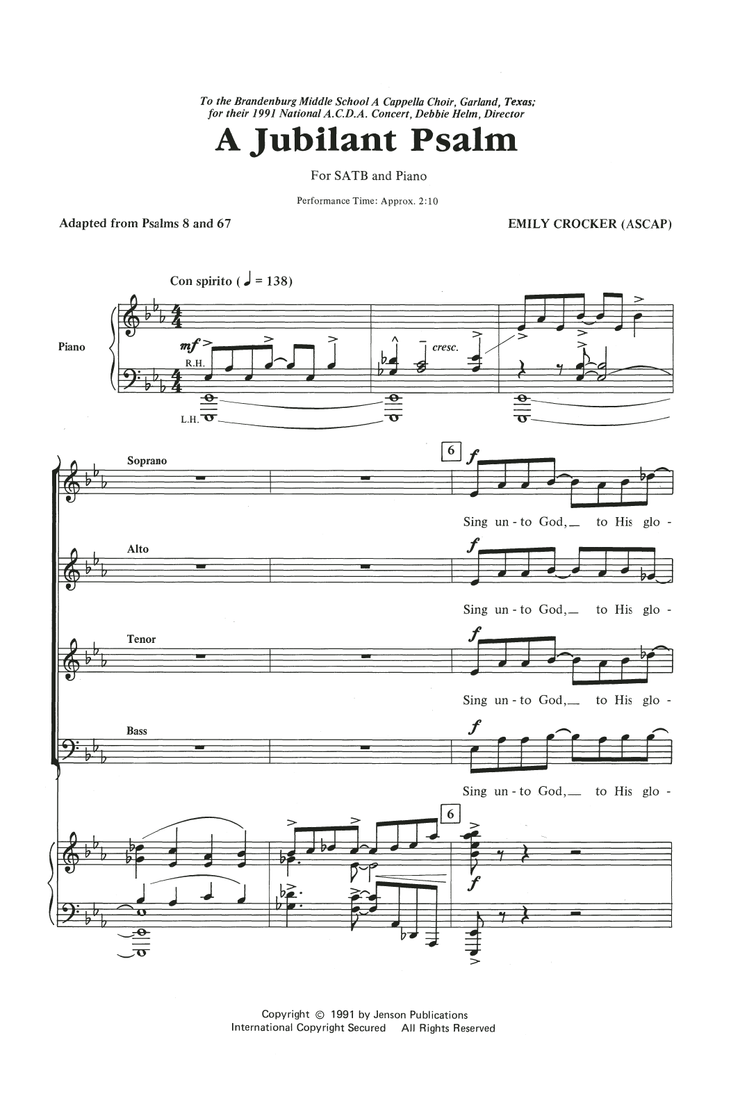 Download Emily Crocker A Jubilant Psalm Sheet Music and learn how to play SATB Choir PDF digital score in minutes
