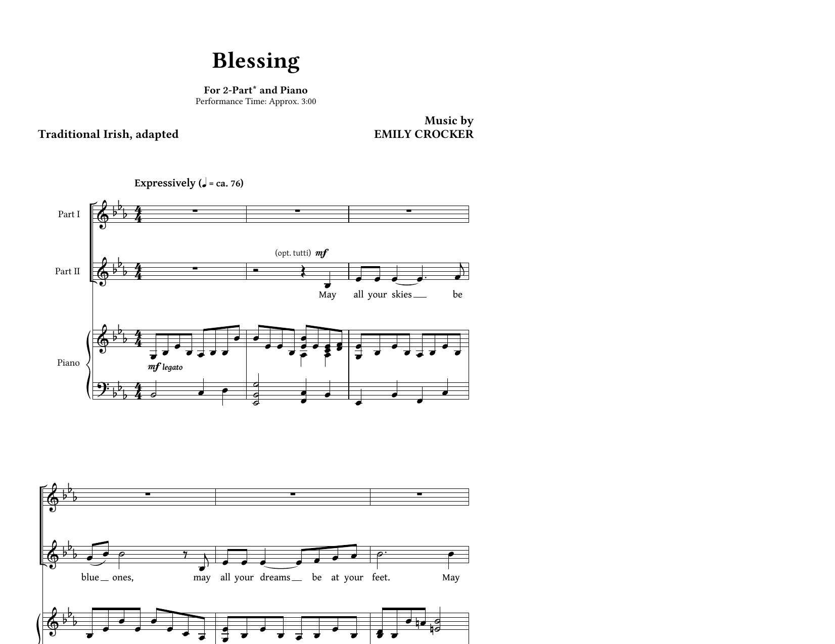 Download Emily Crocker Blessing Sheet Music and learn how to play 2-Part Choir PDF digital score in minutes