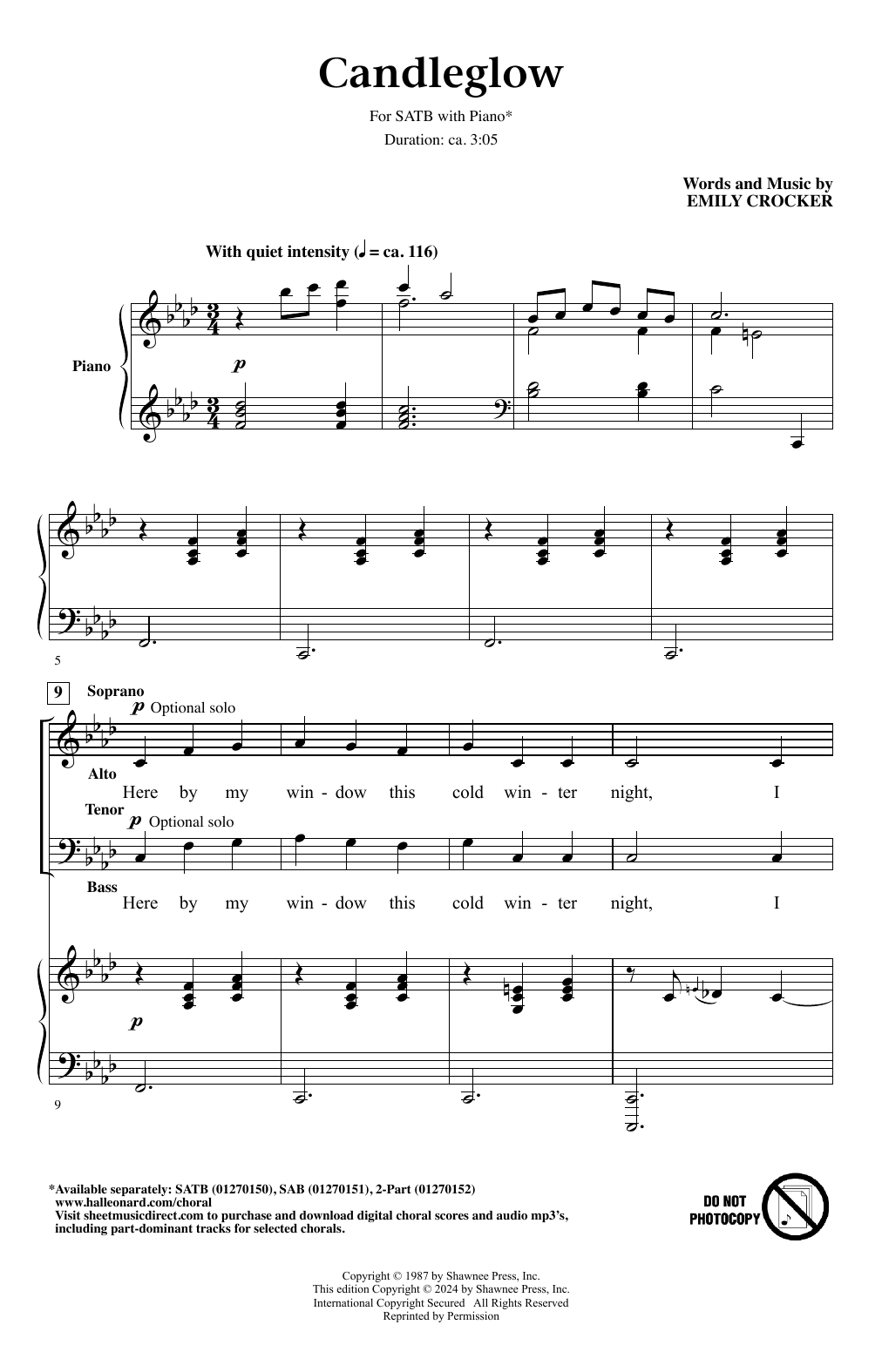 Download Emily Crocker Candleglow Sheet Music and learn how to play SAB Choir PDF digital score in minutes