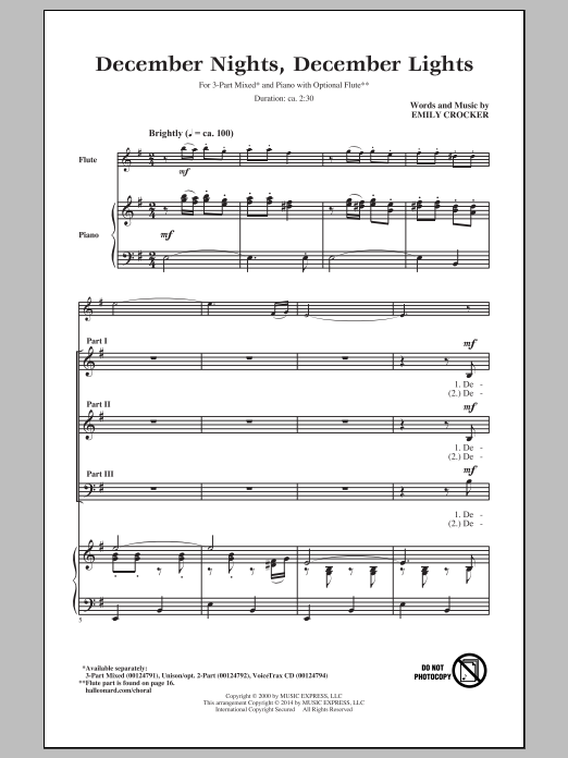 Download Emily Crocker December Nights, December Lights Sheet Music and learn how to play Unison Choral PDF digital score in minutes