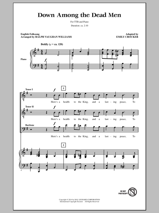 Download Ralph Vaughan Williams Down Among The Dead Men Sheet Music and learn how to play TTBB PDF digital score in minutes