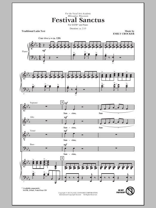 Download Emily Crocker Festival Sanctus Sheet Music and learn how to play SATB PDF digital score in minutes