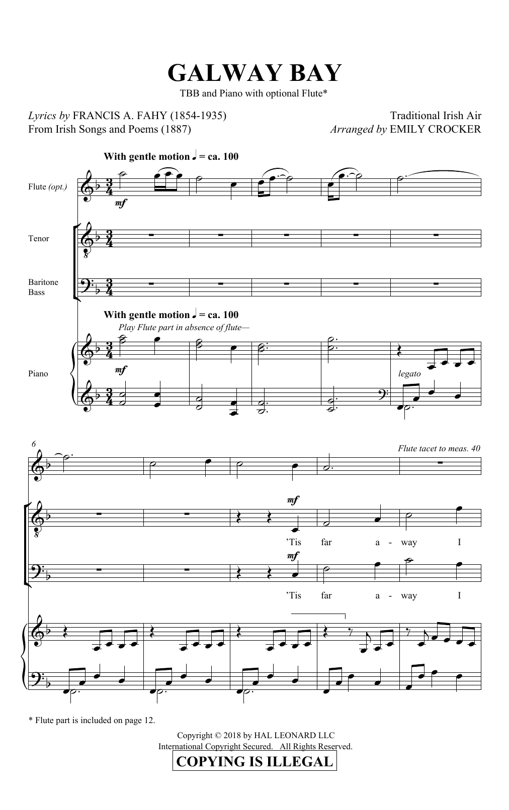 Download Emily Crocker Galway Bay Sheet Music and learn how to play TBB Choir PDF digital score in minutes