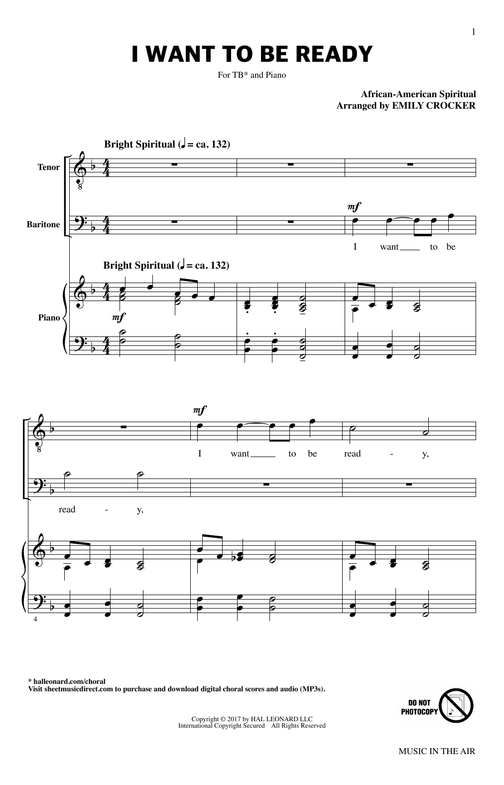 Download Emily Crocker I Want To Be Ready (from Music In The Air) Sheet Music and learn how to play TB Choir PDF digital score in minutes