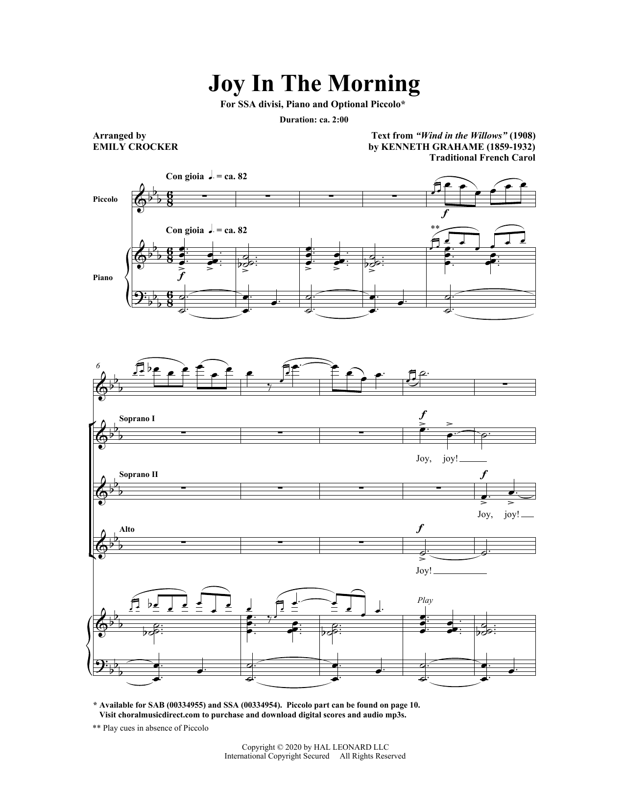 Download Emily Crocker Joy In The Morning Sheet Music and learn how to play SSA Choir PDF digital score in minutes