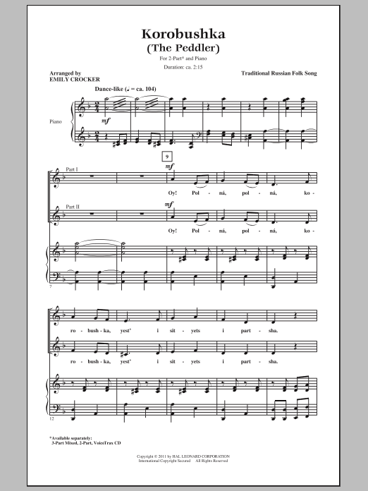 Download Emily Crocker Korobushka Sheet Music and learn how to play 2-Part Choir PDF digital score in minutes