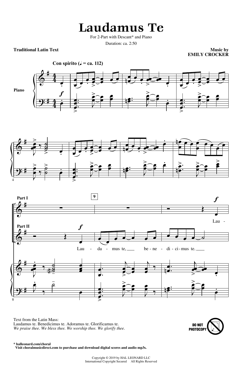Download Emily Crocker Laudamus Te Sheet Music and learn how to play 2-Part Choir PDF digital score in minutes