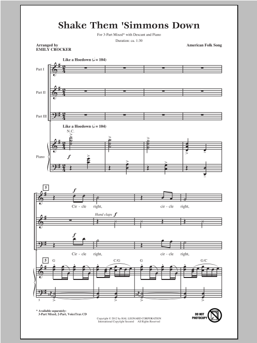Download Traditional Shake Those 'Simmons Down (arr. Emily Crocker) Sheet Music and learn how to play 2-Part Choir PDF digital score in minutes