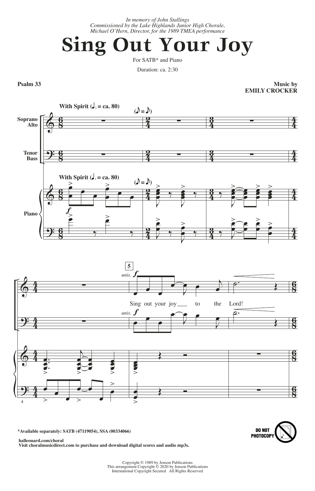 Download Emily Crocker Sing Out Your Joy Sheet Music and learn how to play SATB Choir PDF digital score in minutes