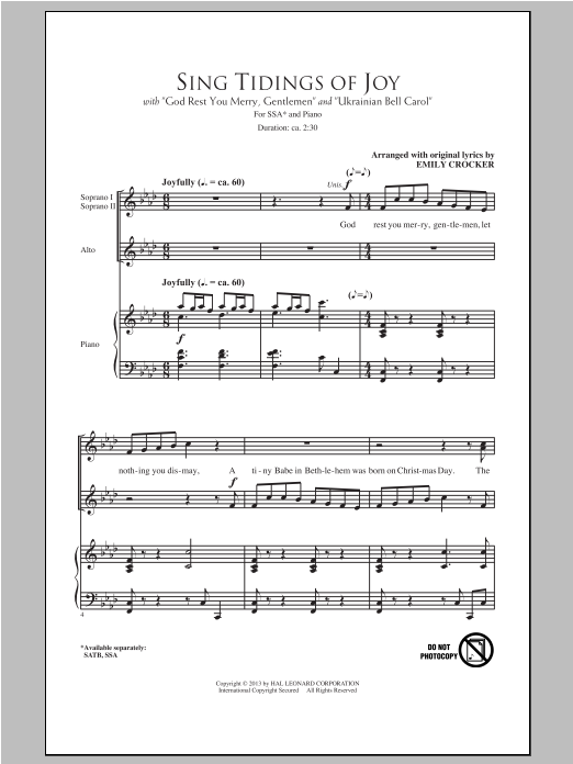 Download Emily Crocker Sing Tidings Of Joy Sheet Music and learn how to play SATB PDF digital score in minutes