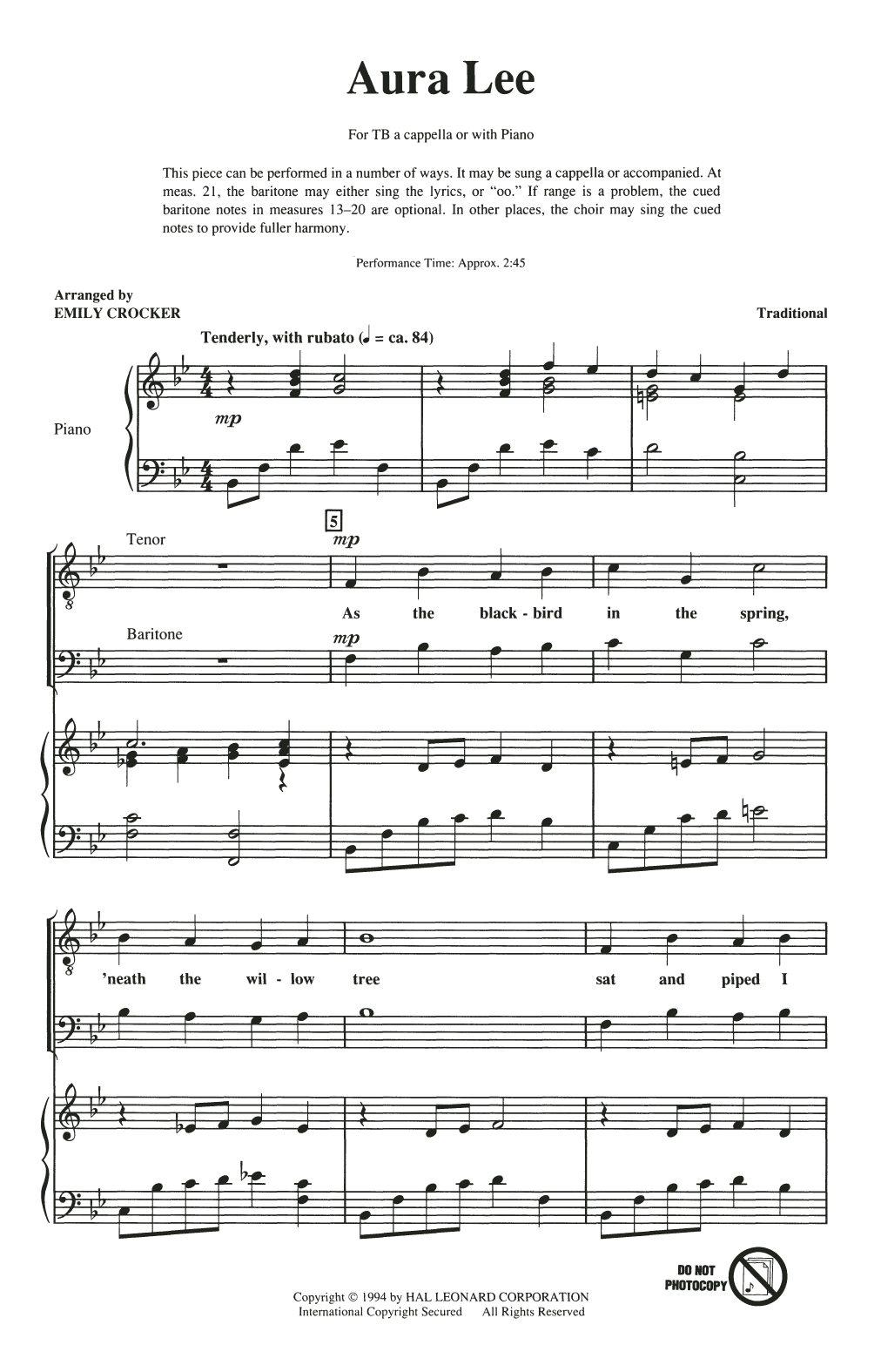 Download Emily Crocker Songs For Tenor-Bass Chorus (Collection) Sheet Music and learn how to play TTB Choir PDF digital score in minutes