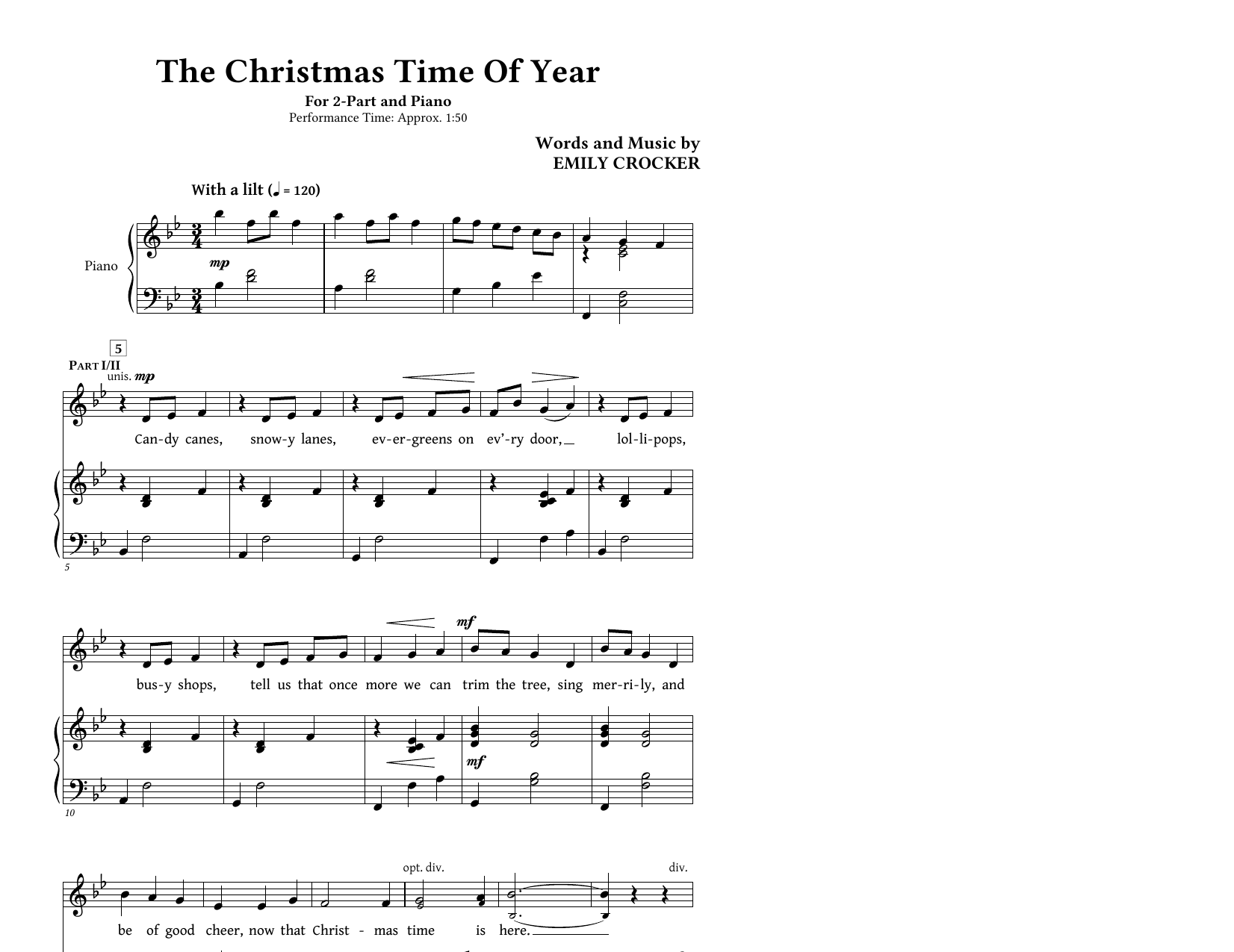 Download Emily Crocker The Christmas Time Of Year Sheet Music and learn how to play 2-Part Choir PDF digital score in minutes