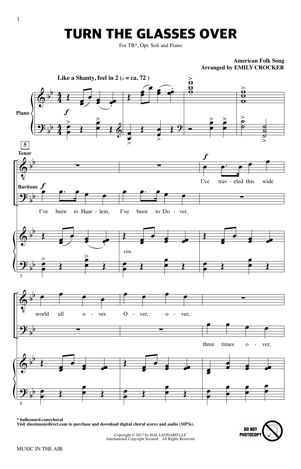 Download Emily Crocker Turn The Glasses Over (from Music In The Air) Sheet Music and learn how to play TB Choir PDF digital score in minutes