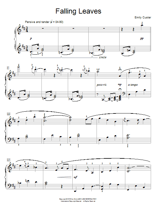 Download Emily Custer Falling Leaves Sheet Music and learn how to play Easy Piano PDF digital score in minutes