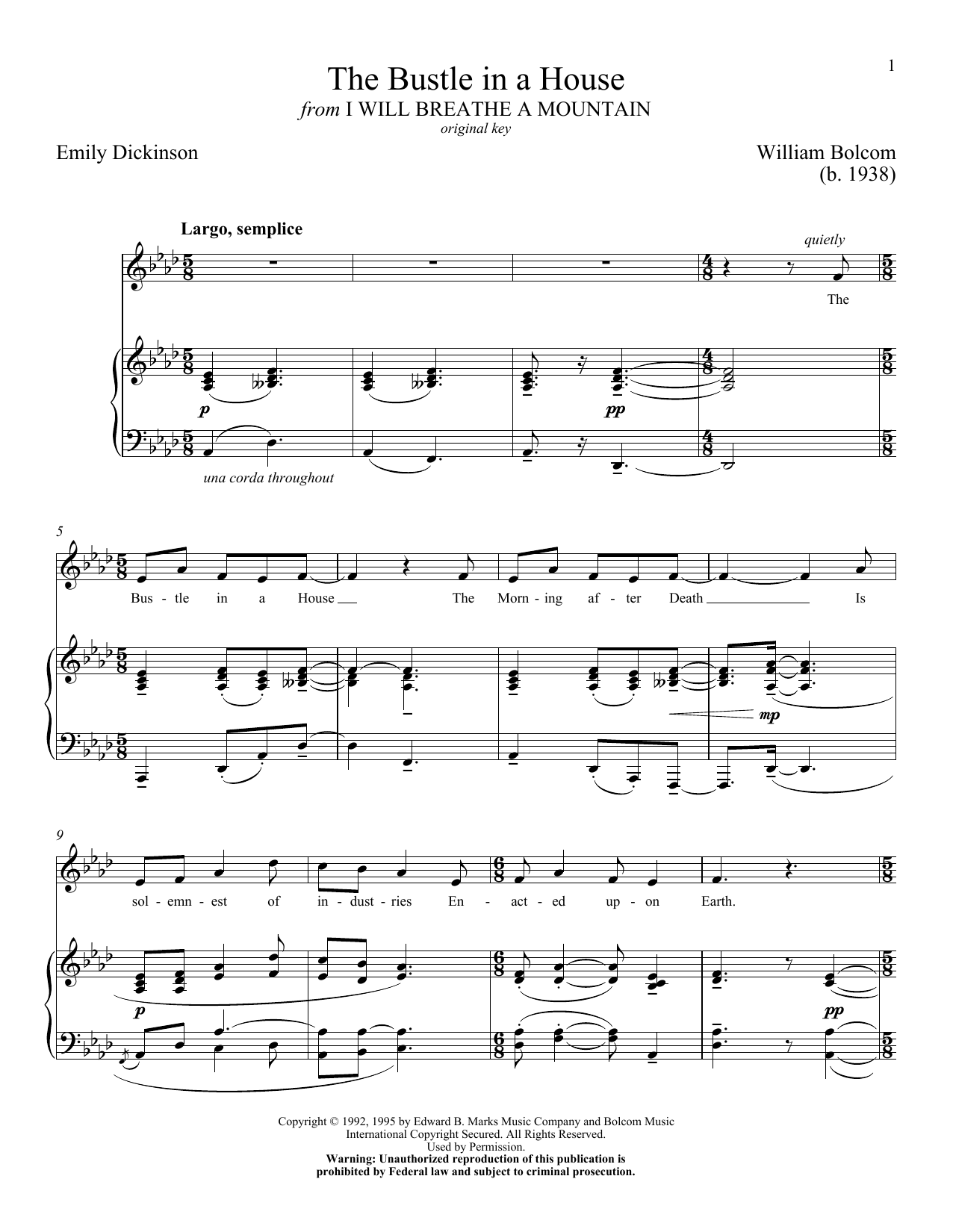Download Emily Dickinson The Bustle In A House Sheet Music and learn how to play Piano & Vocal PDF digital score in minutes