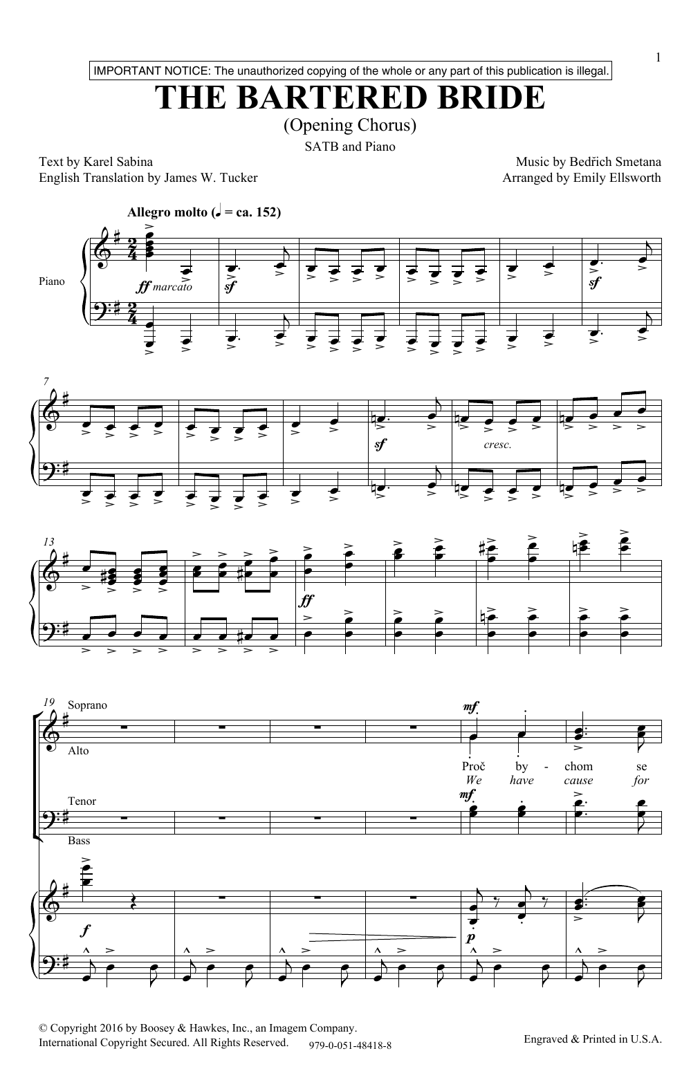 Download Emily Ellsworth The Bartered Bride Sheet Music and learn how to play SATB PDF digital score in minutes