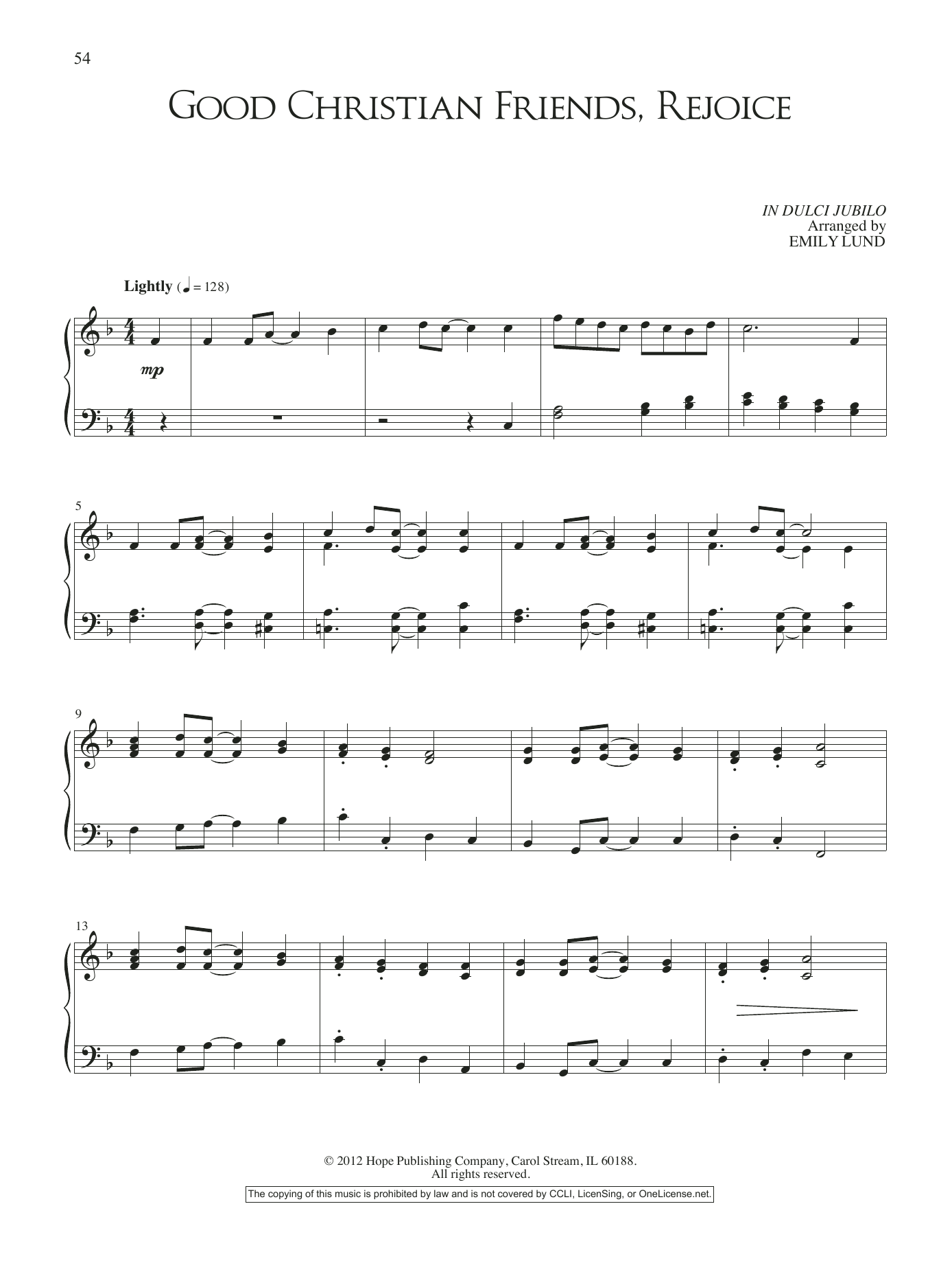 Download Emily Lund Good Christian Friends, Rejoice Sheet Music and learn how to play Piano Solo PDF digital score in minutes