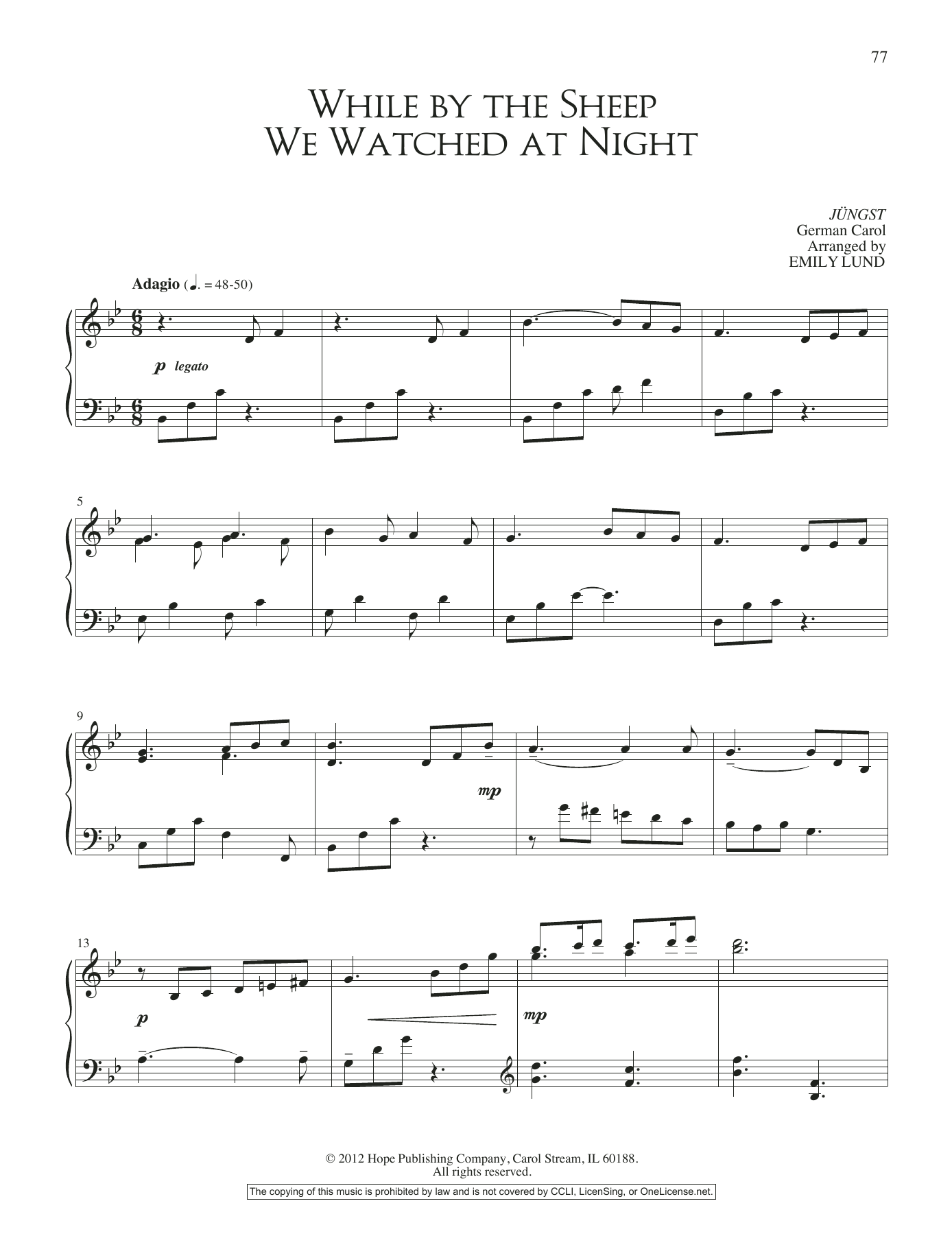 Download Emily Lund While By The Sheep We Watched At Night Sheet Music and learn how to play Piano Solo PDF digital score in minutes
