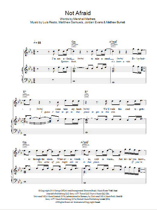 Download Eminem Not Afraid Sheet Music and learn how to play Piano, Vocal & Guitar (Right-Hand Melody) PDF digital score in minutes