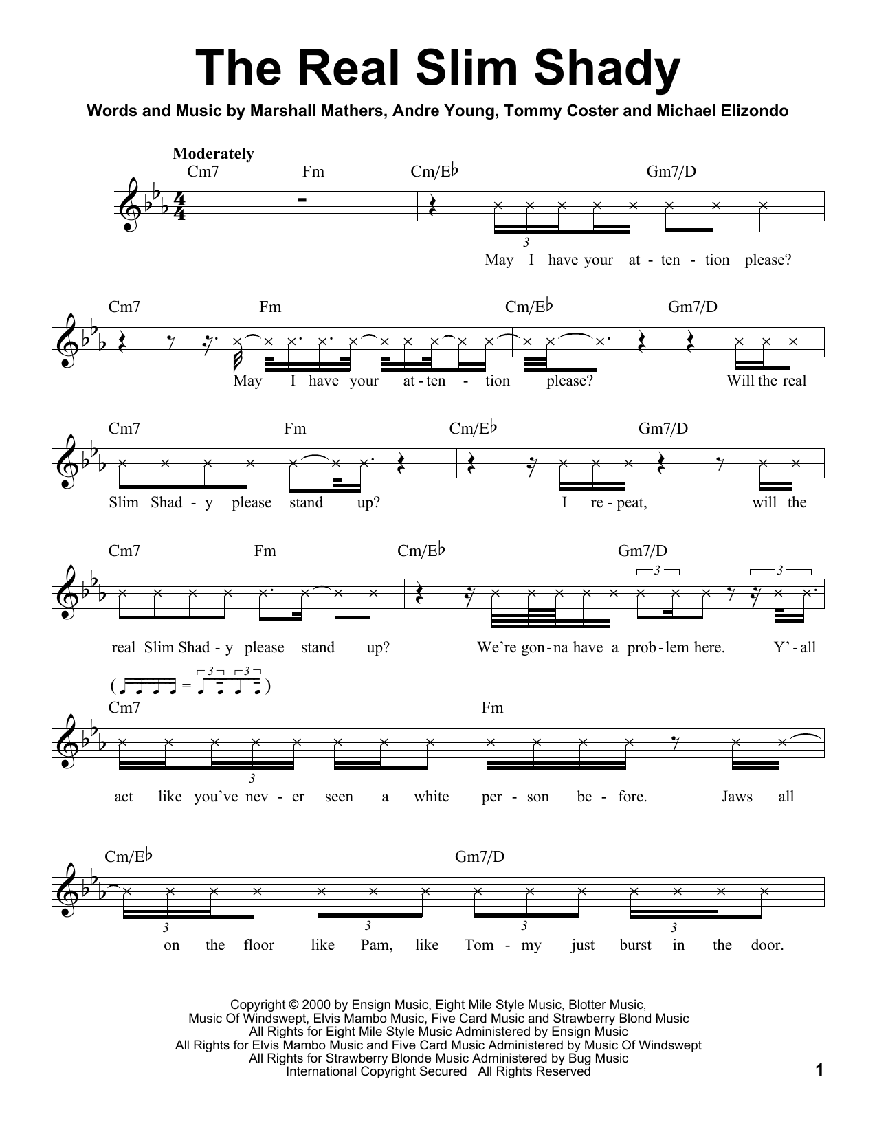 Download Eminem The Real Slim Shady Sheet Music and learn how to play Voice PDF digital score in minutes