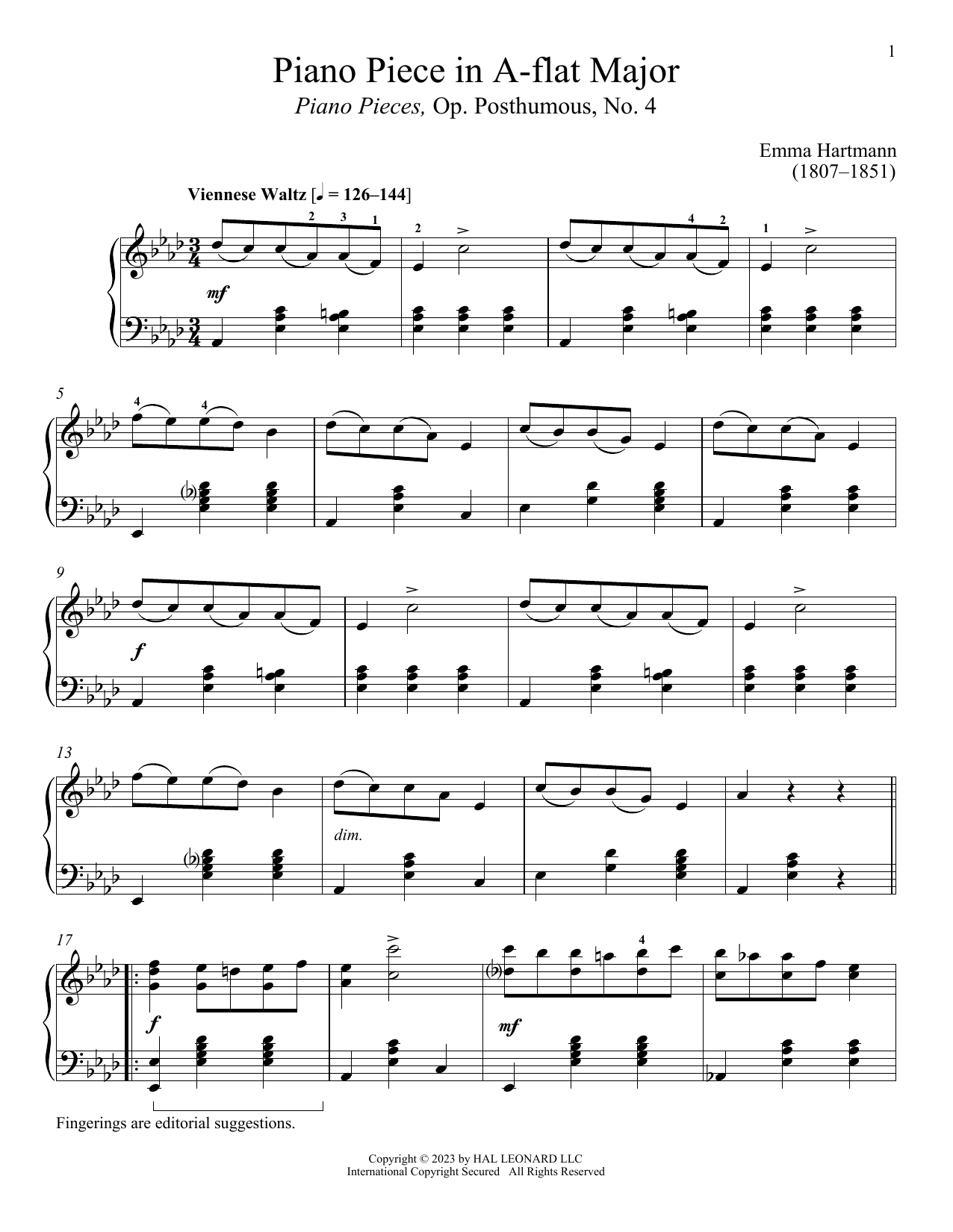 Download Emma Hartmann Piano Piece in A-flat Major Sheet Music and learn how to play Piano Solo PDF digital score in minutes