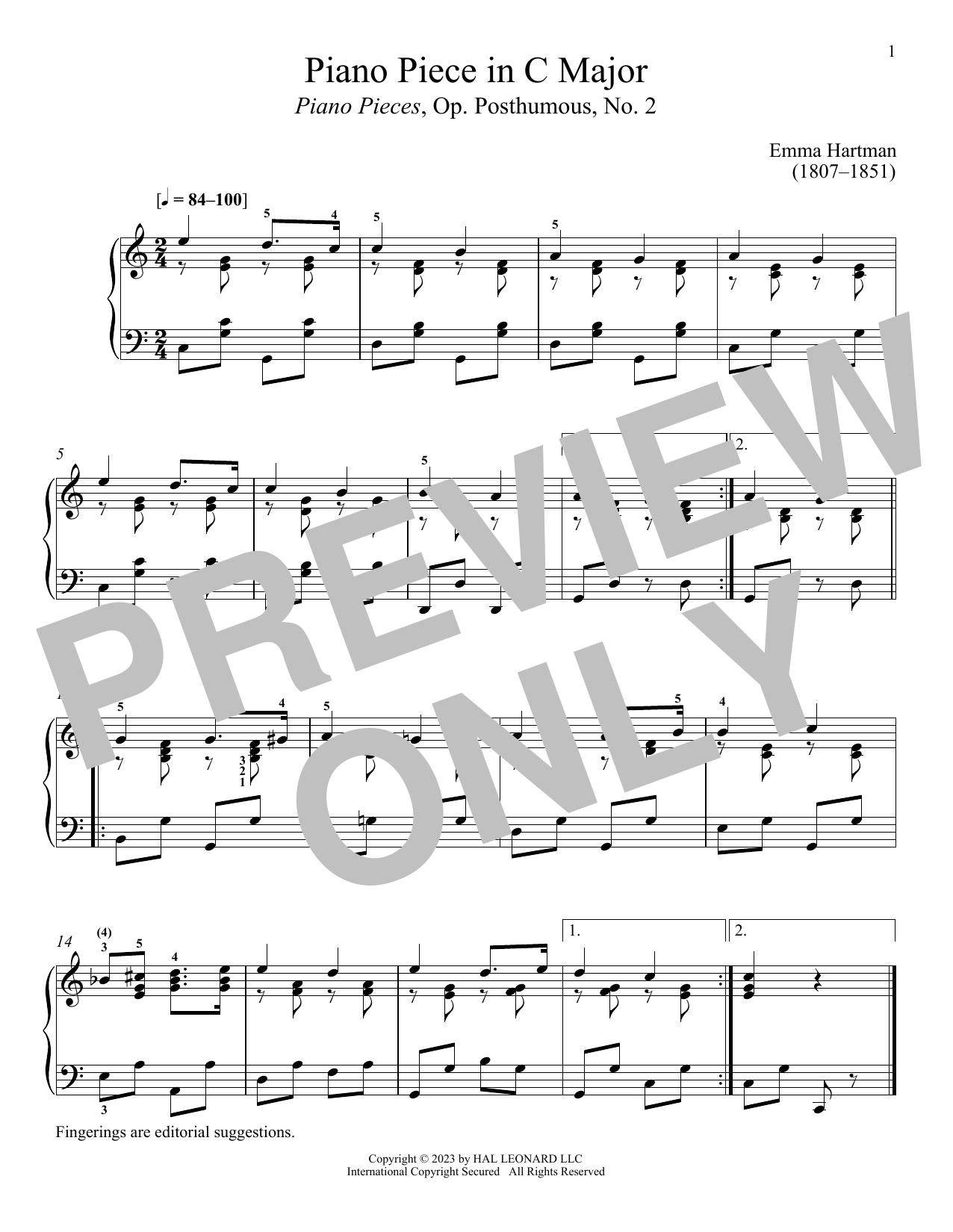 Download Emma Hartmann Piano Piece in C Major Sheet Music and learn how to play Piano Solo PDF digital score in minutes