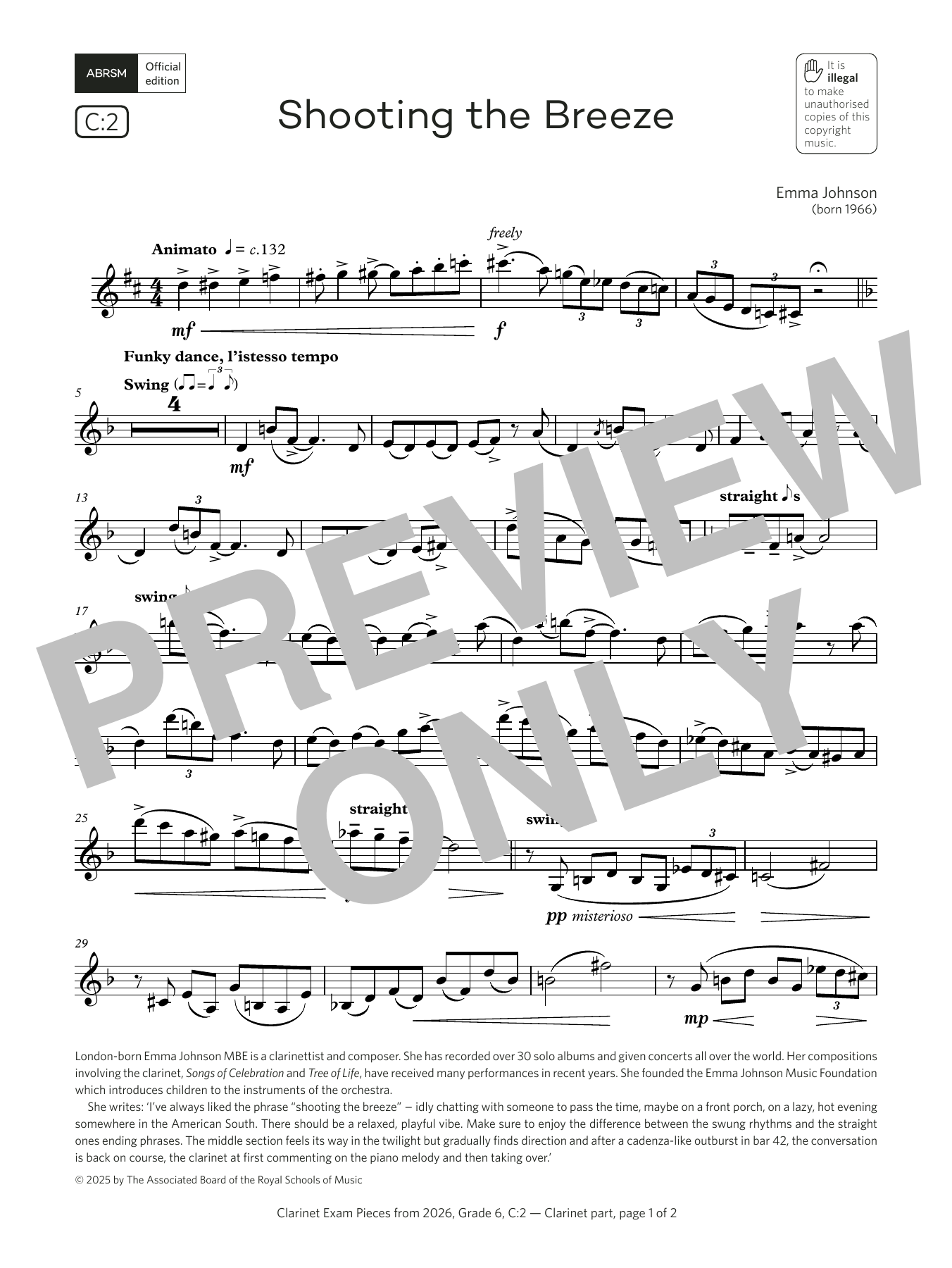 Download Emma Johnson Shooting the Breeze (Grade 6, list C2, from the ABRSM Clarinet Syllabus from 202 Sheet Music and learn how to play Clarinet Solo PDF digital score in minutes