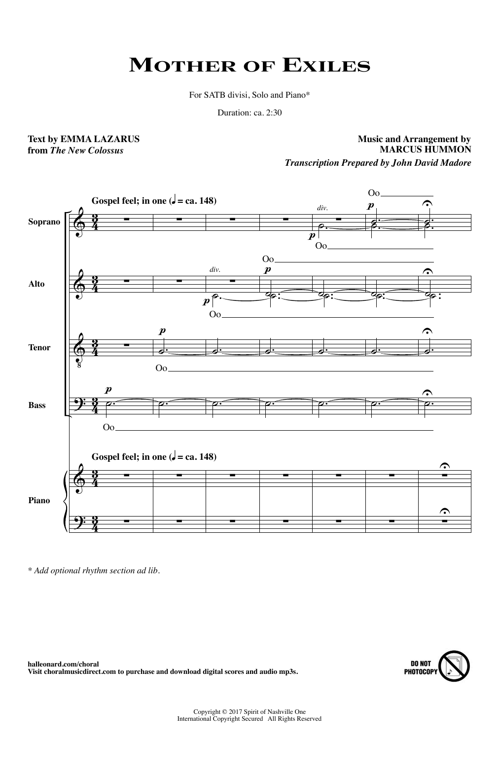 Download Emma Lazarus & Marcus Hummon Mother Of Exiles Sheet Music and learn how to play Choir PDF digital score in minutes