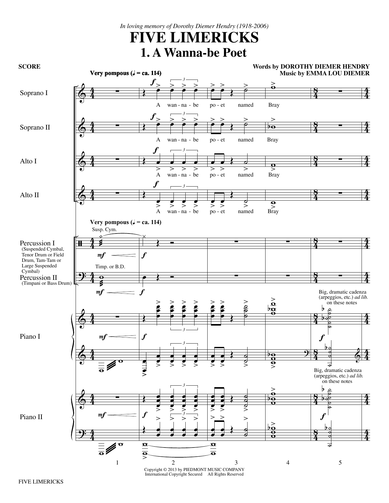 Download Emma Lou Diemer Five Limericks Sheet Music and learn how to play Choral PDF digital score in minutes