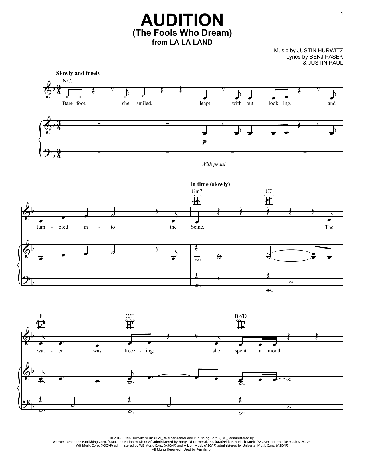 Download Emma Stone Audition (The Fools Who Dream) Sheet Music and learn how to play Piano PDF digital score in minutes