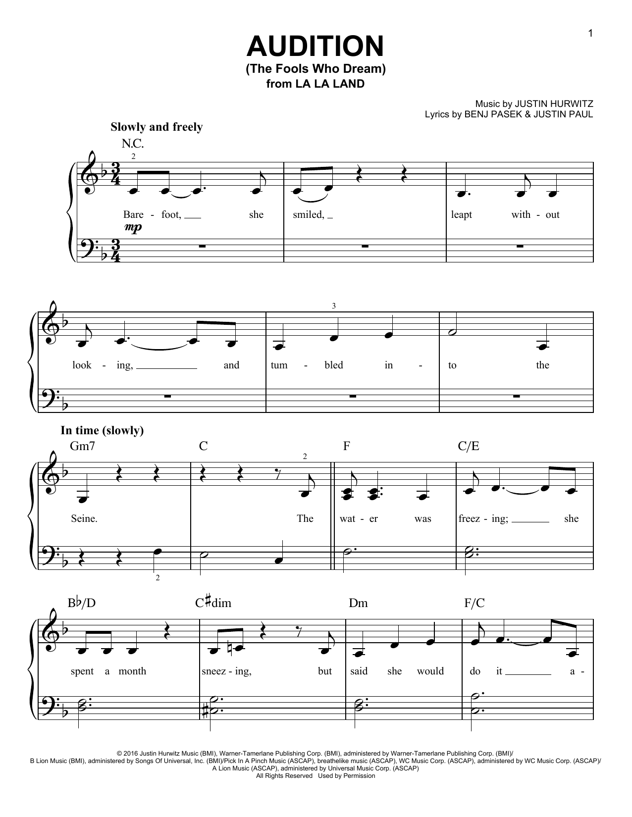 Download Emma Stone Audition (The Fools Who Dream) Sheet Music and learn how to play Piano Duet PDF digital score in minutes