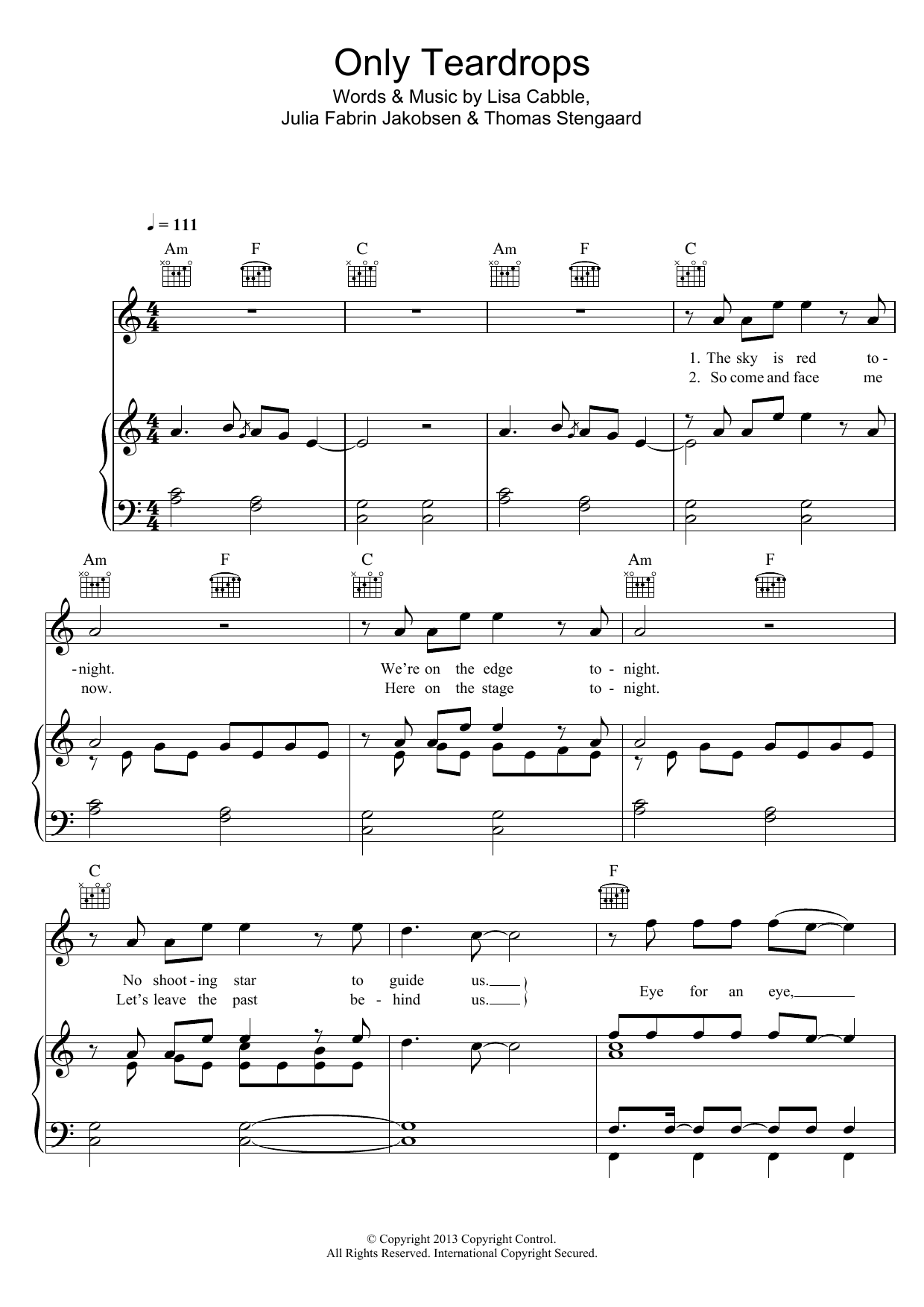 Download Emmelie de Forest Only Teardrops Sheet Music and learn how to play Piano, Vocal & Guitar PDF digital score in minutes