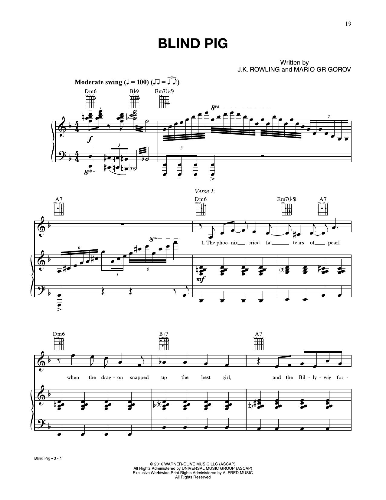 Download Emmi Blind Pig (from Fantastic Beasts And Where To Find Them) Sheet Music and learn how to play Piano, Vocal & Guitar Chords (Right-Hand Melody) PDF digital score in minutes