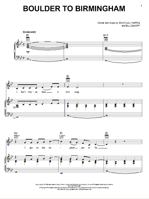 Download Emmylou Harris Boulder To Birmingham Sheet Music and learn how to play Piano, Vocal & Guitar (Right-Hand Melody) PDF digital score in minutes