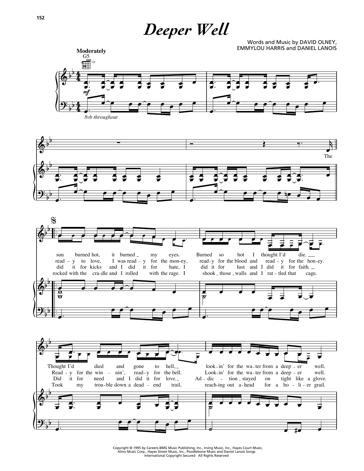 Download Emmylou Harris Deeper Well Sheet Music and learn how to play Piano, Vocal & Guitar Chords (Right-Hand Melody) PDF digital score in minutes