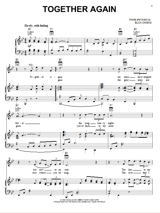 Download Emmylou Harris Together Again Sheet Music and learn how to play Piano, Vocal & Guitar (Right-Hand Melody) PDF digital score in minutes