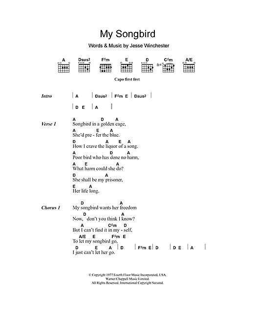 Download Emmylou Harris My Songbird Sheet Music and learn how to play Lyrics & Chords PDF digital score in minutes