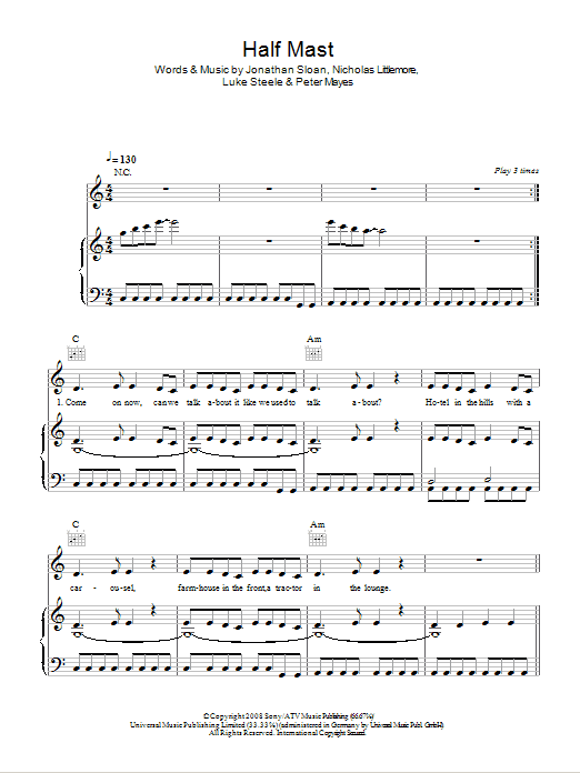 Download Empire Of The Sun Half Mast Sheet Music and learn how to play Piano, Vocal & Guitar (Right-Hand Melody) PDF digital score in minutes