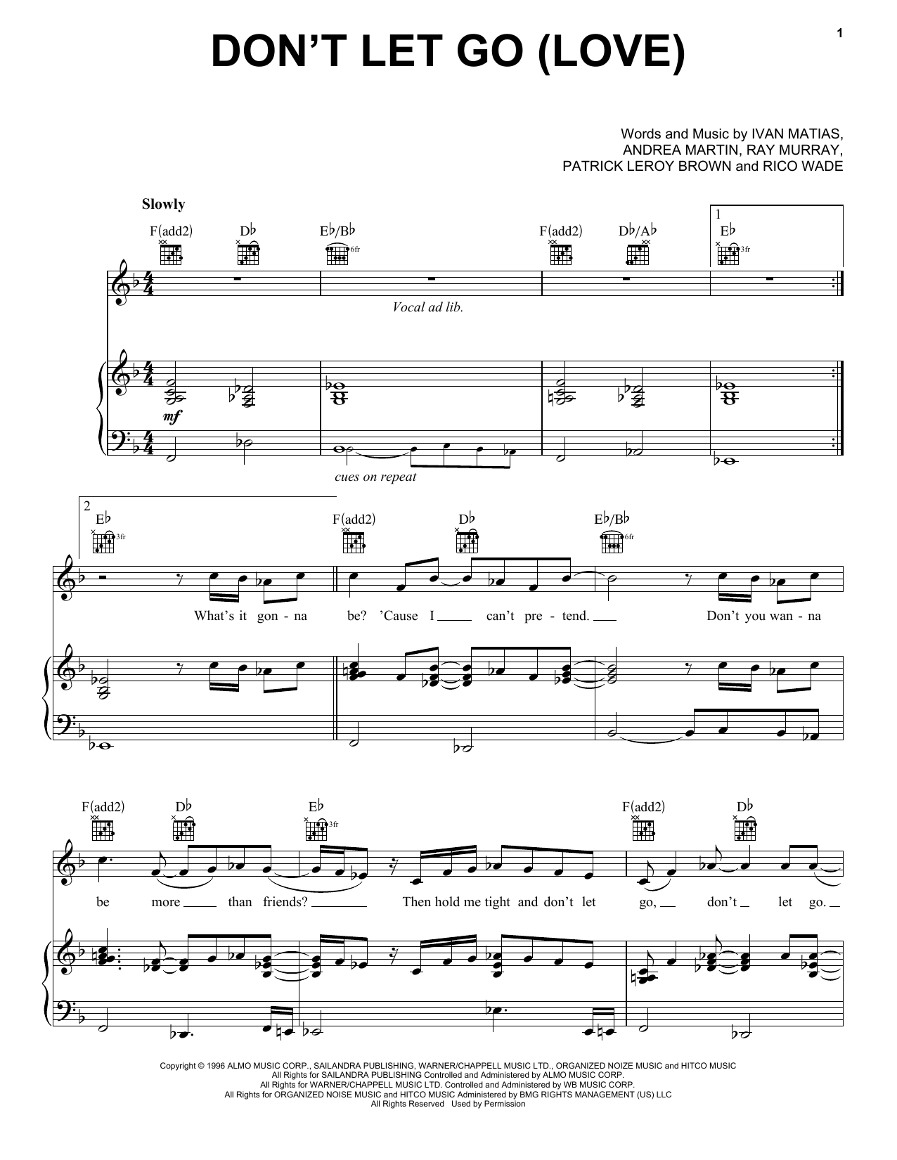 Download En Vogue Don't Let Go (Love) Sheet Music and learn how to play Lyrics & Chords PDF digital score in minutes