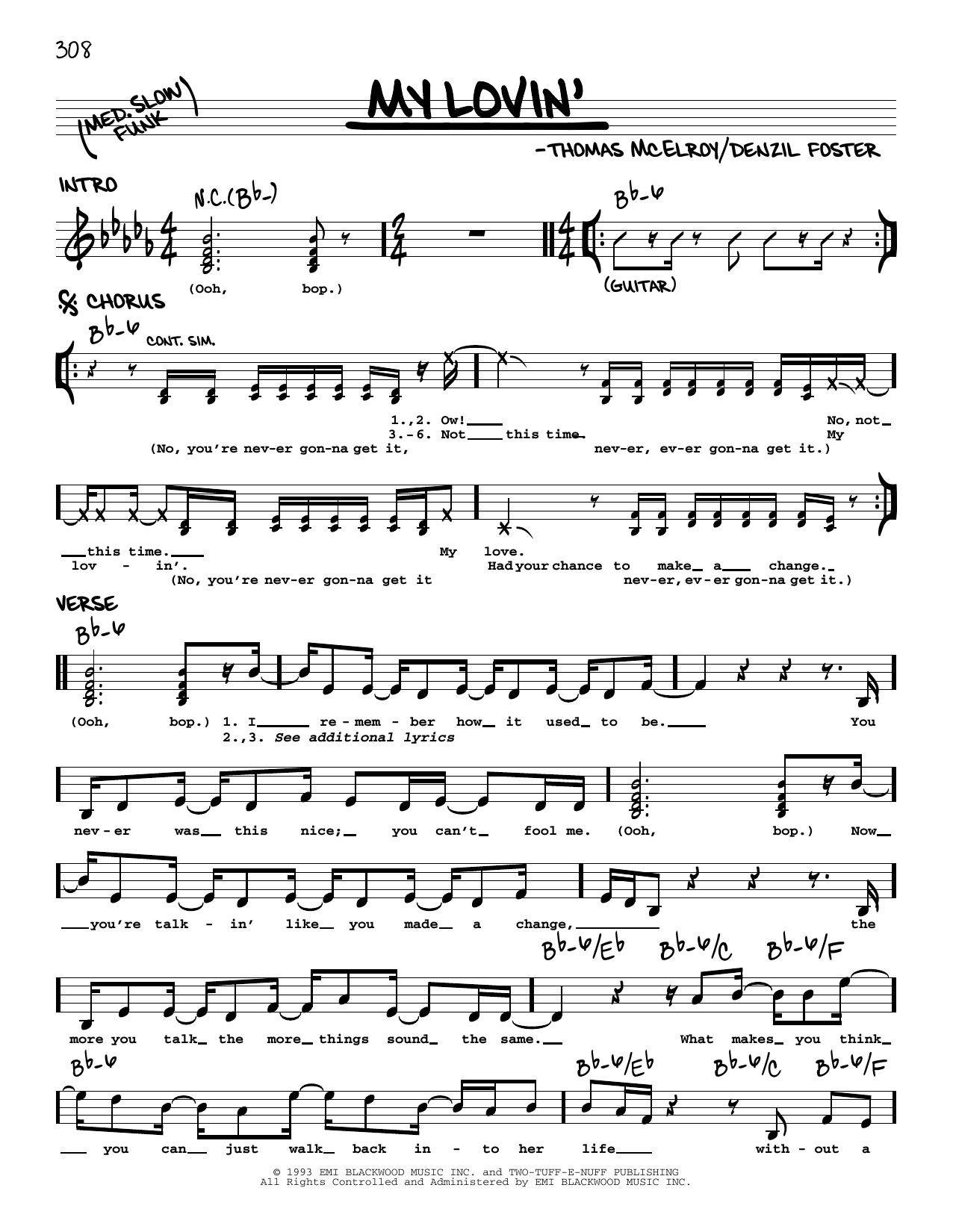 Download En Vogue My Lovin' (You're Never Gonna Get) Sheet Music and learn how to play Real Book – Melody & Chords PDF digital score in minutes