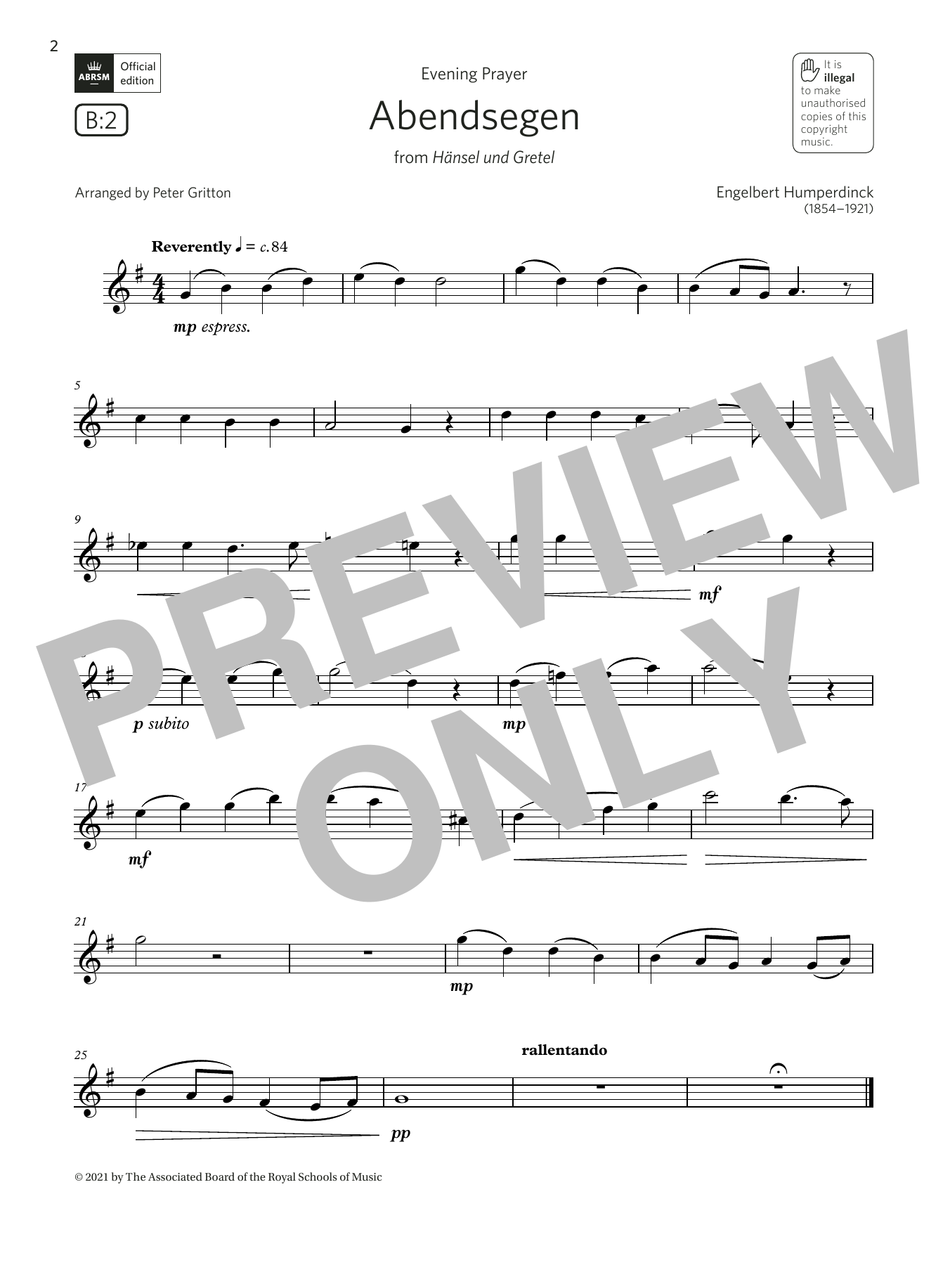 Download Engelbert Humperdinck Abendsegen (from Hänsel und Gretel) (Grade 2 List B2 from the ABRSM Saxophone Sheet Music and learn how to play Alto Sax Solo PDF digital score in minutes