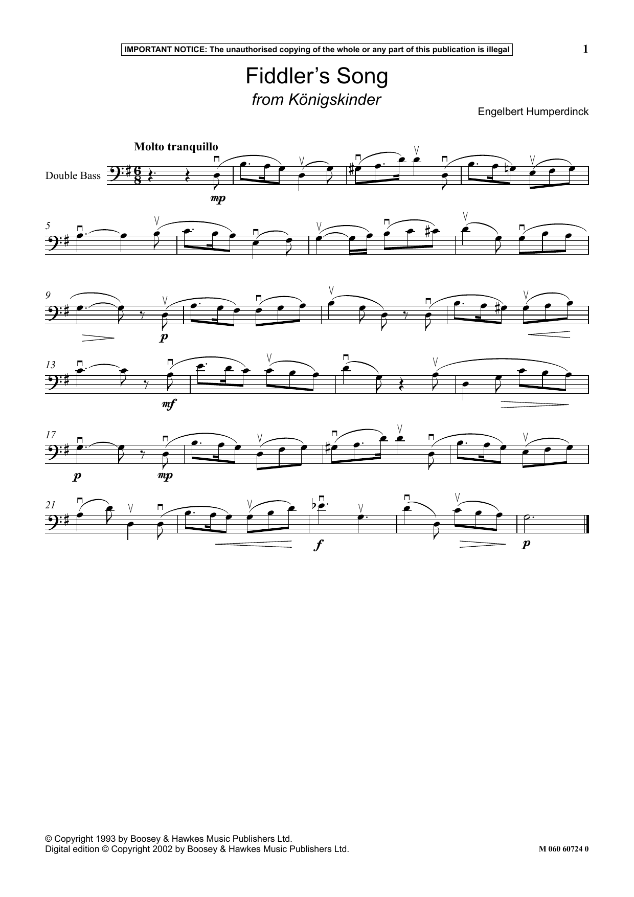 Download Engelbert Humperdinck Fiddler's Song (from Konigskinder) Sheet Music and learn how to play Instrumental Solo PDF digital score in minutes
