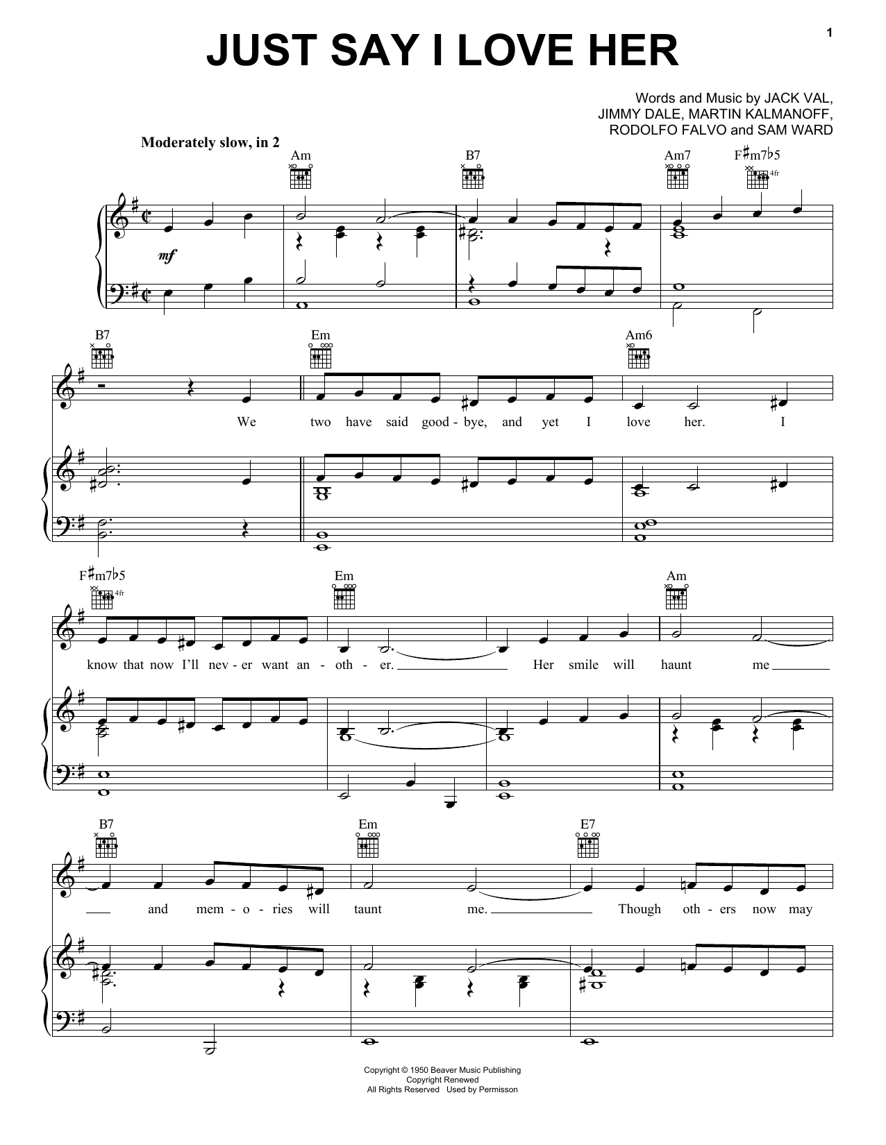 Download Engelbert Humperdinck Just Say I Love Her Sheet Music and learn how to play Piano, Vocal & Guitar (Right-Hand Melody) PDF digital score in minutes