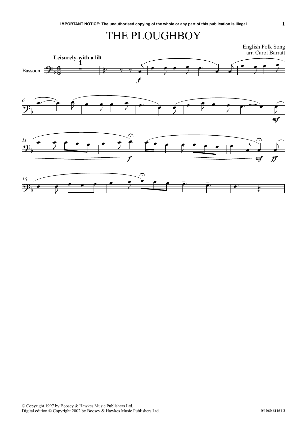 Download English Folk Song The Ploughboy Sheet Music and learn how to play Instrumental Solo PDF digital score in minutes