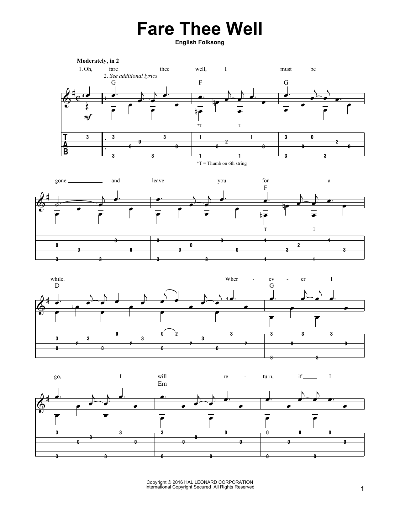 Download English Folksong Fare Thee Well Sheet Music and learn how to play Guitar Tab PDF digital score in minutes