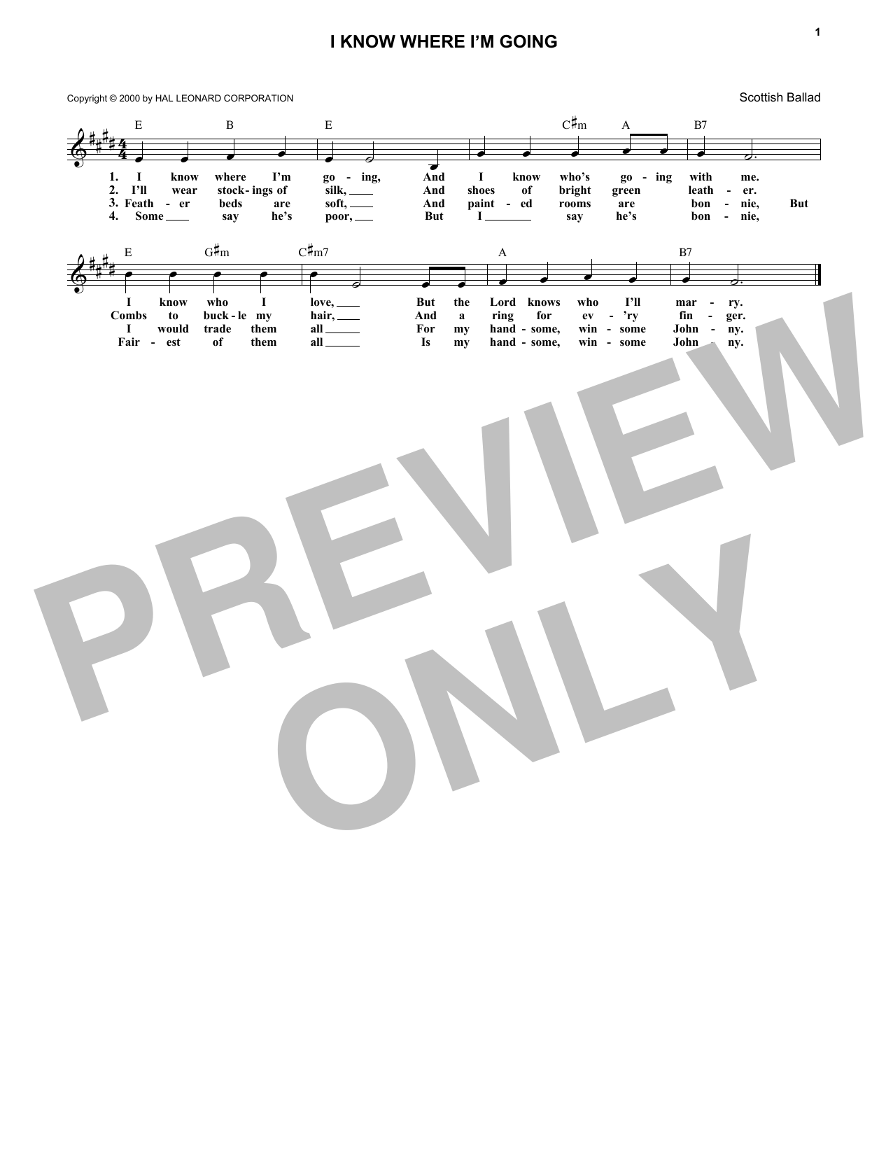 Download English Folksong I Know Where I'm Goin' Sheet Music and learn how to play Melody Line, Lyrics & Chords PDF digital score in minutes