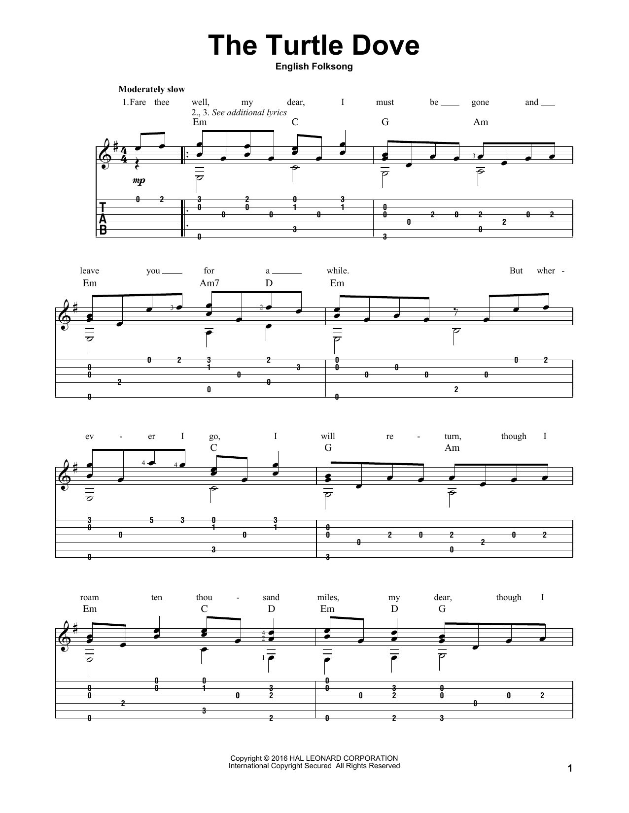 Download Mark Phillips The Turtle Dove Sheet Music and learn how to play Guitar Tab PDF digital score in minutes